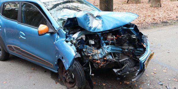 Foto: Bestuurder botst tegen boom, auto zwaar beschadigd